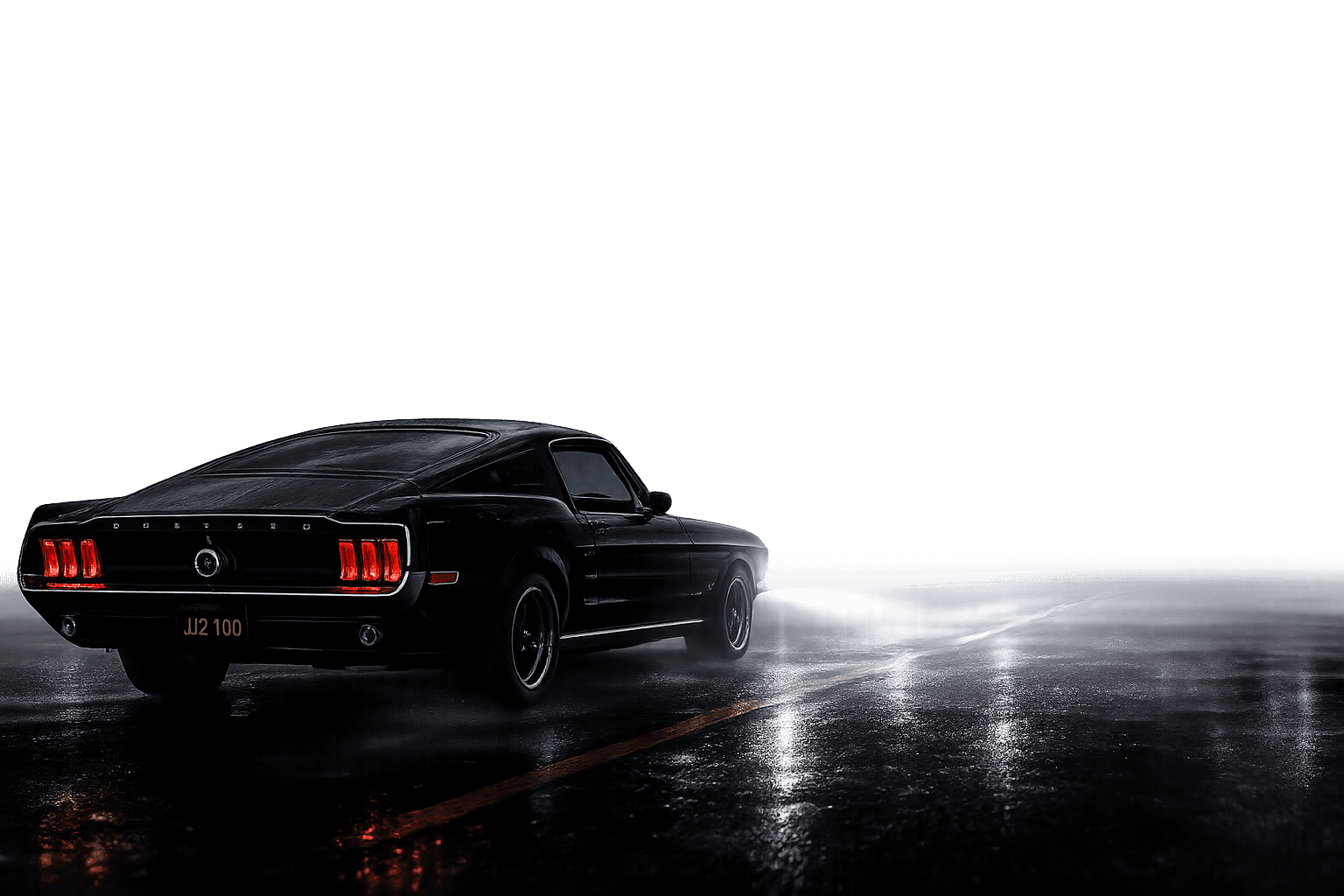 Mustang at night with clear headlight beam after restoration
